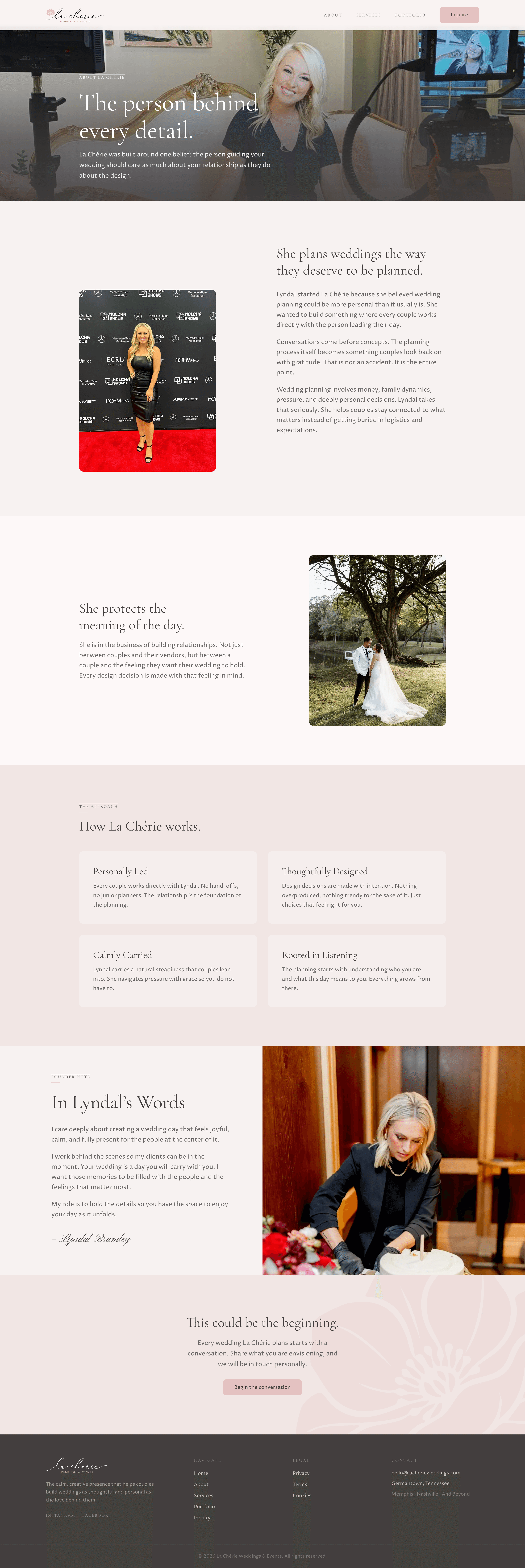 La Chérie Weddings about page after the rebuild