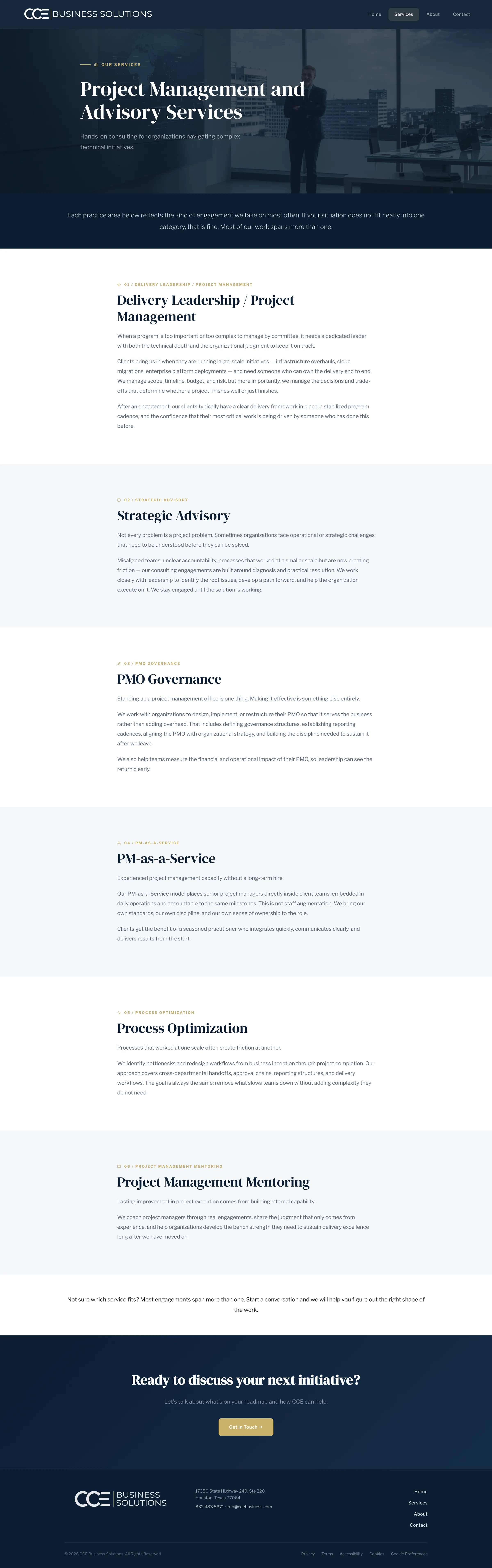 CCE Business Solutions Services page after the rebuild