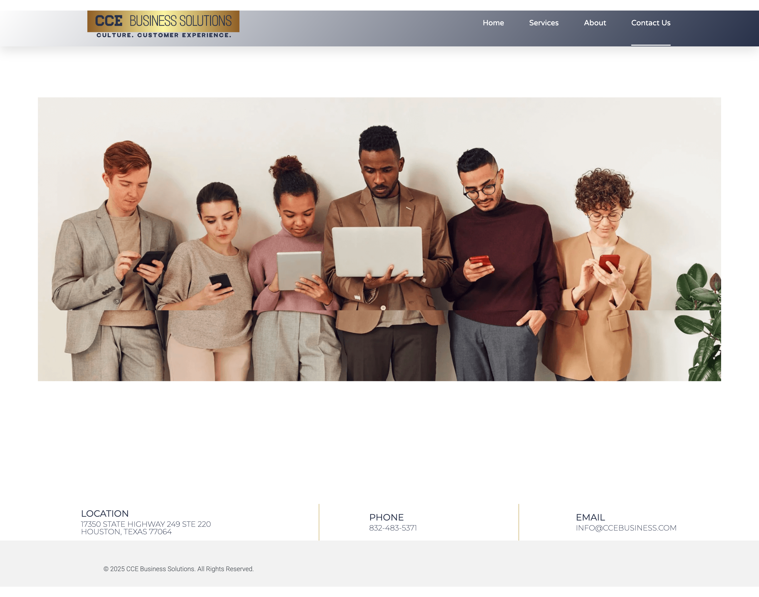 CCE Business Solutions Contact page before the rebuild