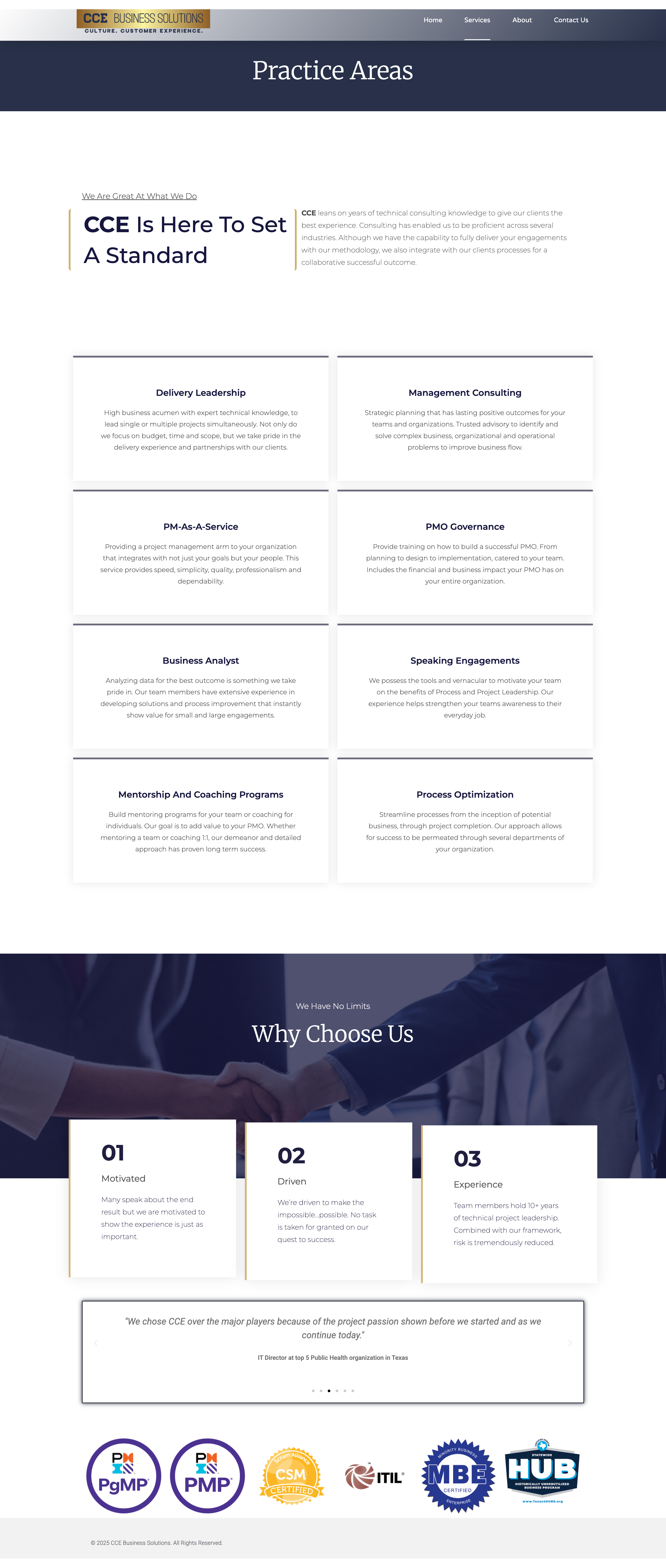 CCE Business Solutions Services page before the rebuild
