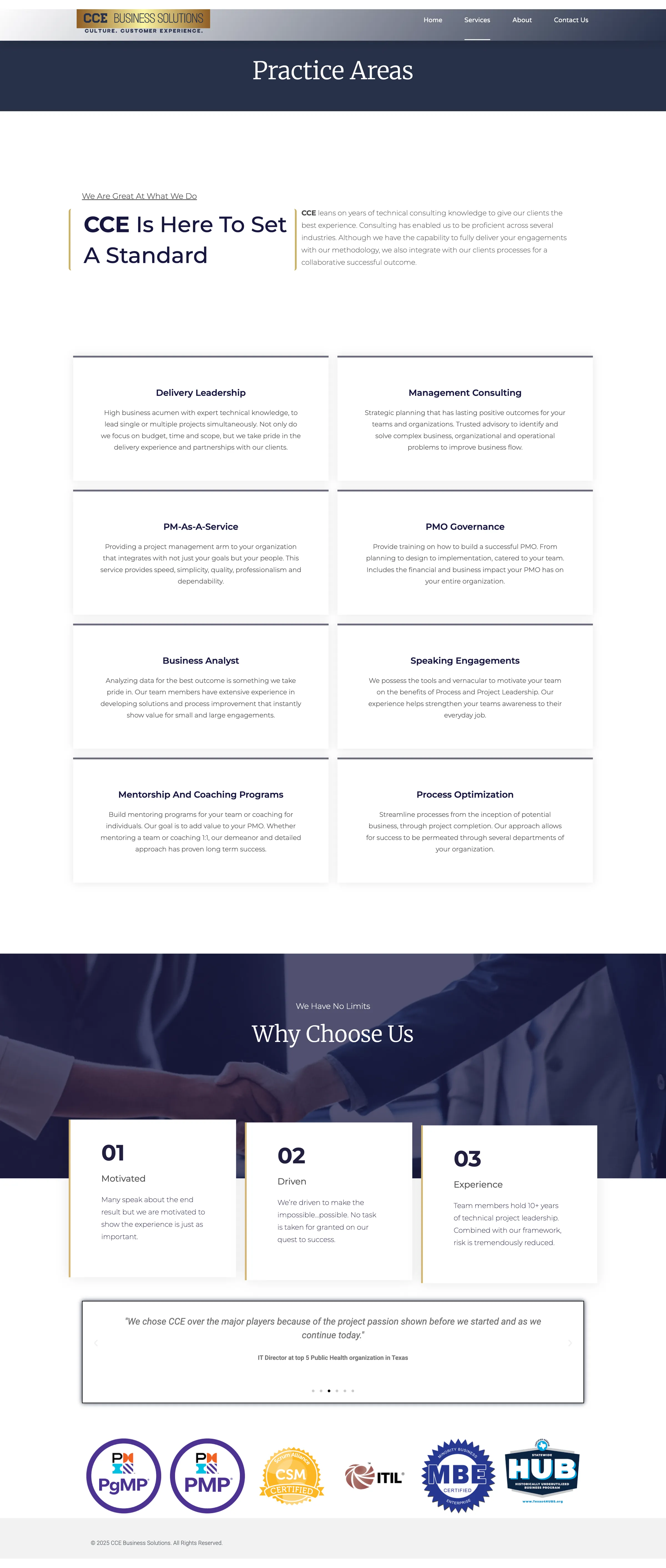 CCE Business Solutions Services page before the rebuild