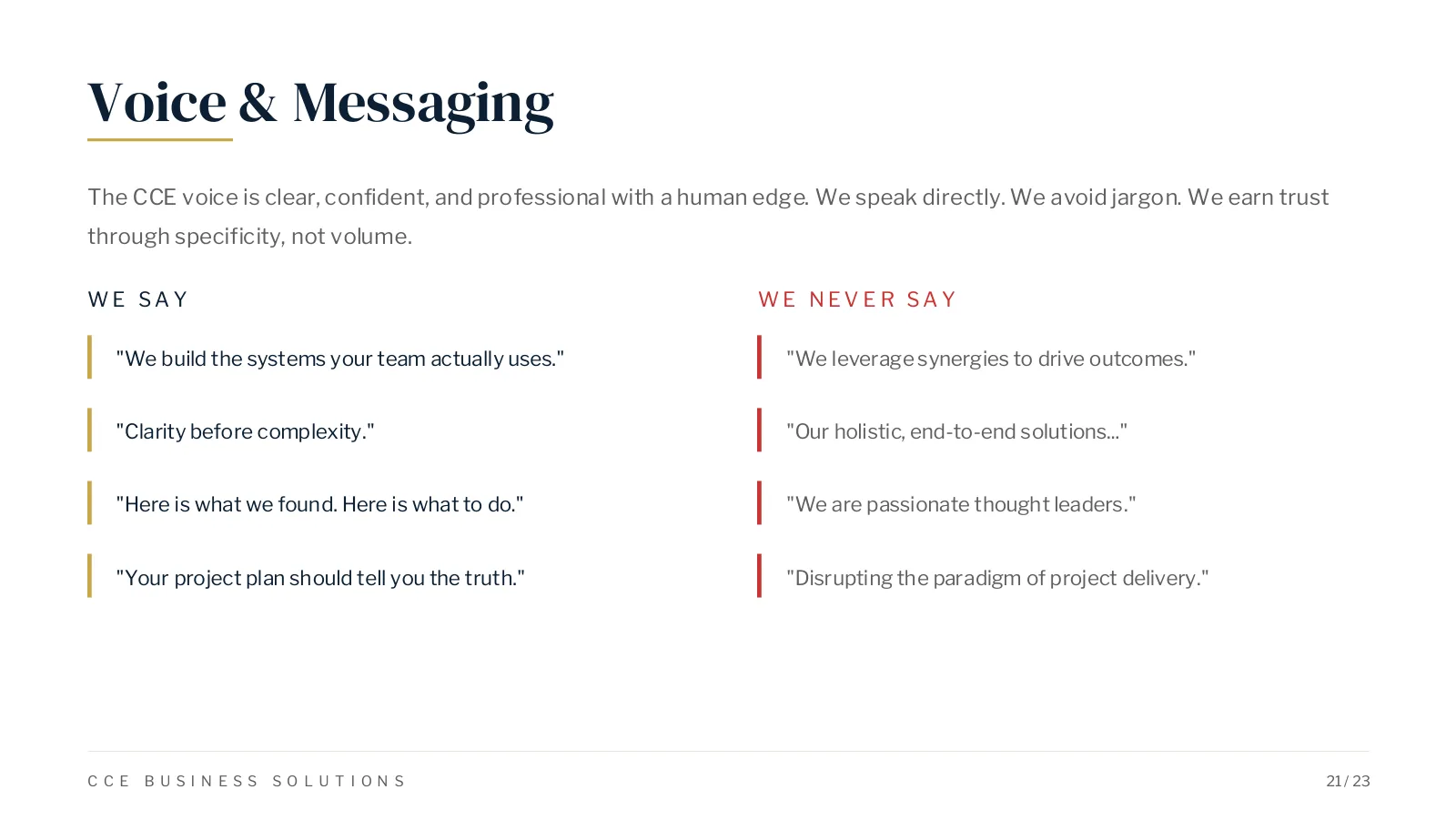 CCE voice and messaging, what we say and what we never say