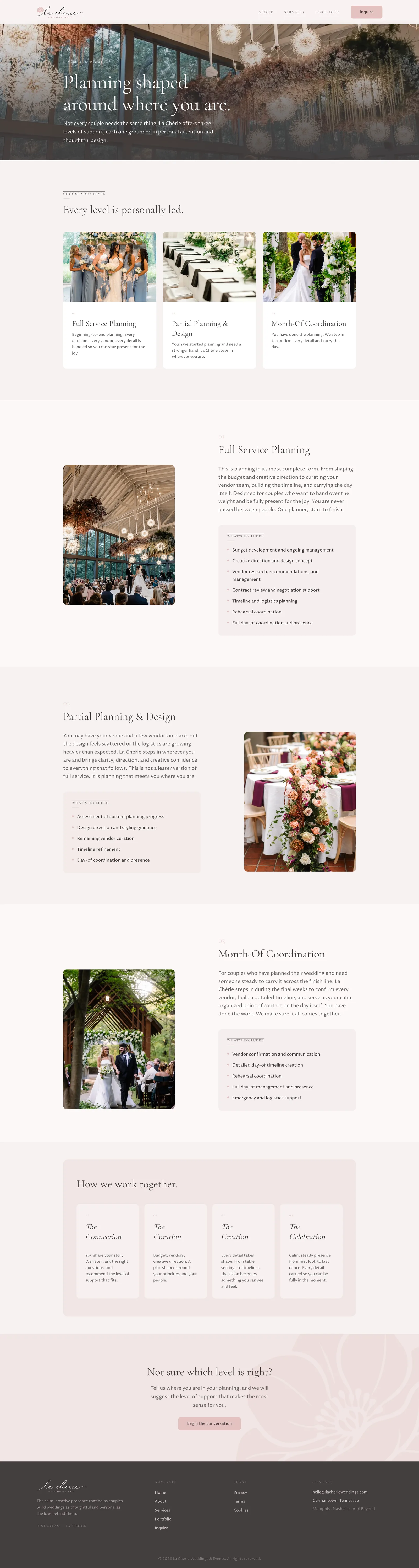 La Chérie services page after the rebuild